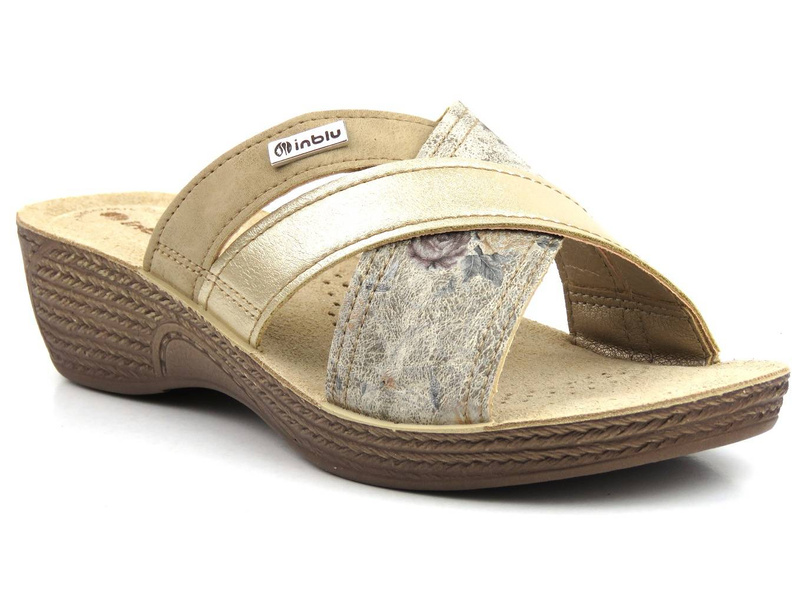 Klapki damskie z trzema paskami - Inblu GL-38, platynowe