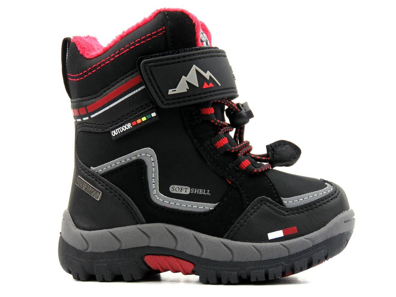 Ciepłe śniegowce dziecięce AMERICAN CLUB Soft Shell HL 31/21(22), czarne z czerwienią