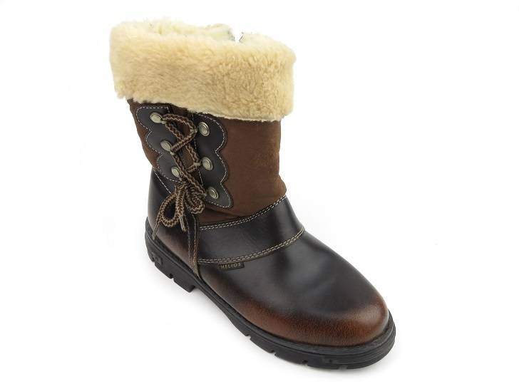 Skórzane kozaki dziecięce z wełną - HELIOS 401/2, brązowe