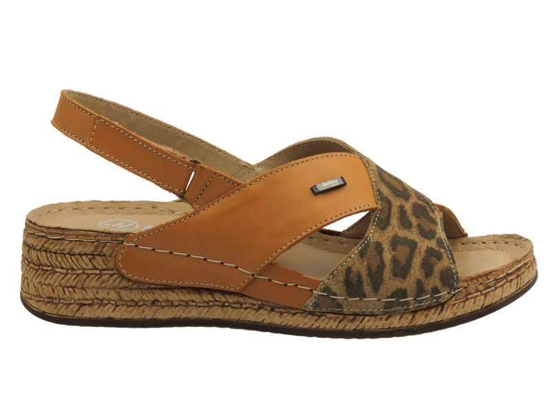 Skórzane sandały damskie na rzep brązowe Helios Komfort 146