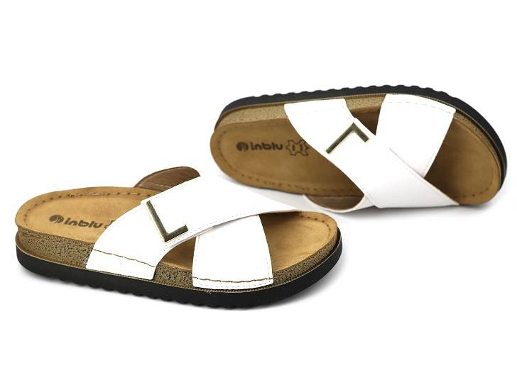 Klapki damskie ze skórzaną wkładką - Inblu DJ-09, białe