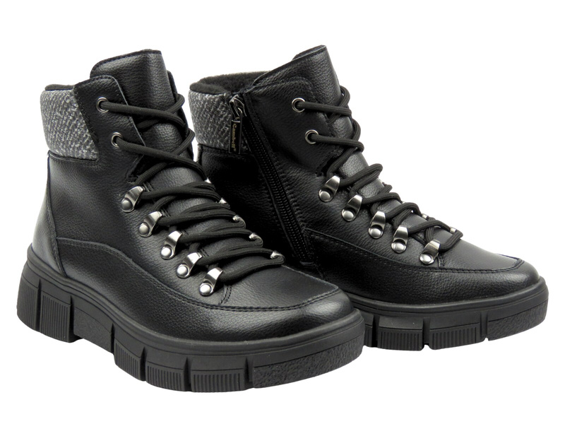 Skórzane trapery, botki damskie czarne Cambell 25-19346