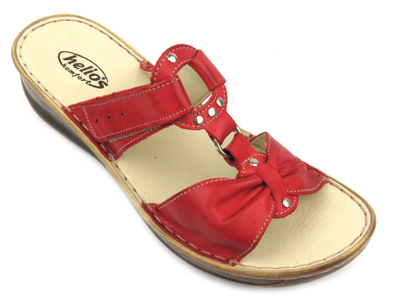 Skórzane klapki damskie z regulacją szerokości - HELIOS Komfort 797, czerwone