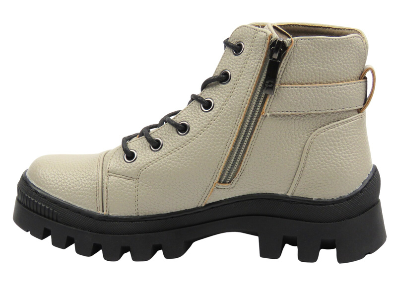 Ocieplane botki damskie - Potocki 25-19317, khaki lico