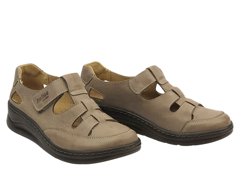 Skórzane półbuty damskie zapinane na rzep beżowe Helios Komfort 437