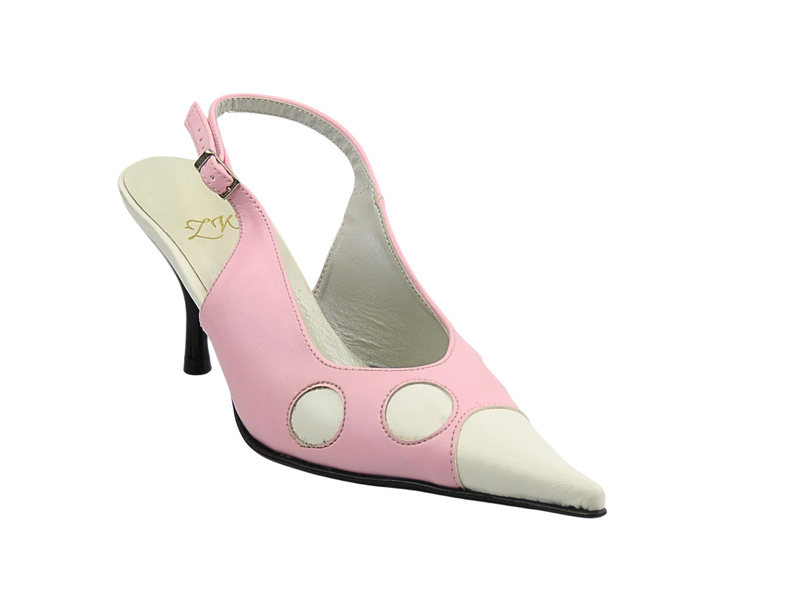 Skórzane czółenka damskie biało-różowe na szpilce Zygmunt 288