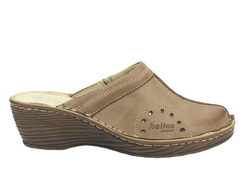 Wygodne klapki damskie na koturnie - Helios 624, beżowe