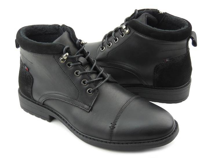 Eleganckie trzewiki męskie ze skóry naturalnej - AMERICAN CLUB CY67/22, czarne