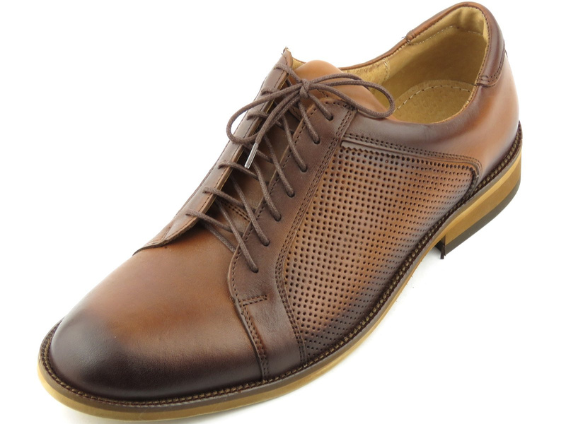 Półbuty męskie z wysokiej jakości skóry cieniowanej - IGUANA Lider 348-606, brązowe