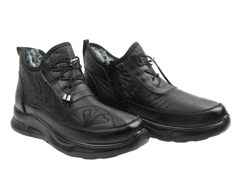 Ocieplane botki damskie - Potocki 25-16355, czarne