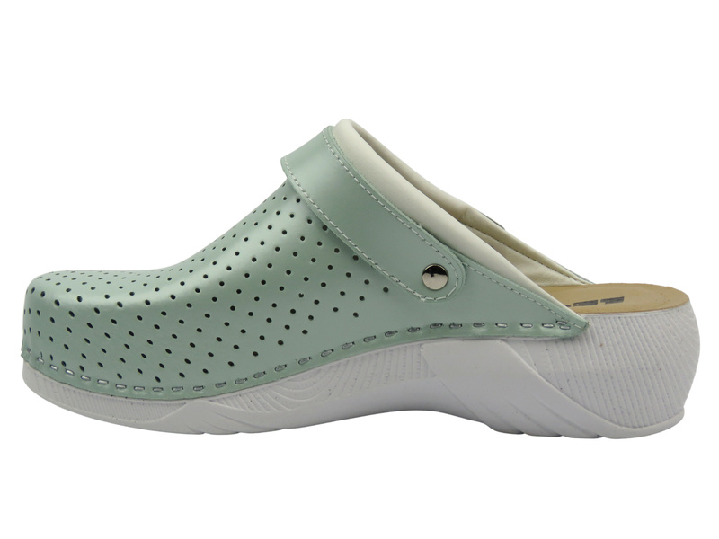 Skórzane klapki damskie zielone Leon 3300