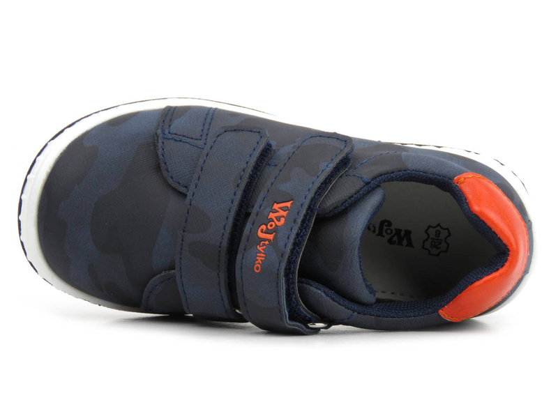 Półbuty, buty sportowe dziecięce ze skórzaną wyściółką - Wojtyłko 22006, granatowe w moro