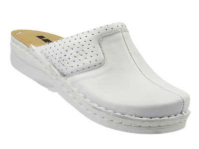 Skórzane klapki damskie BIAŁE Leon 360