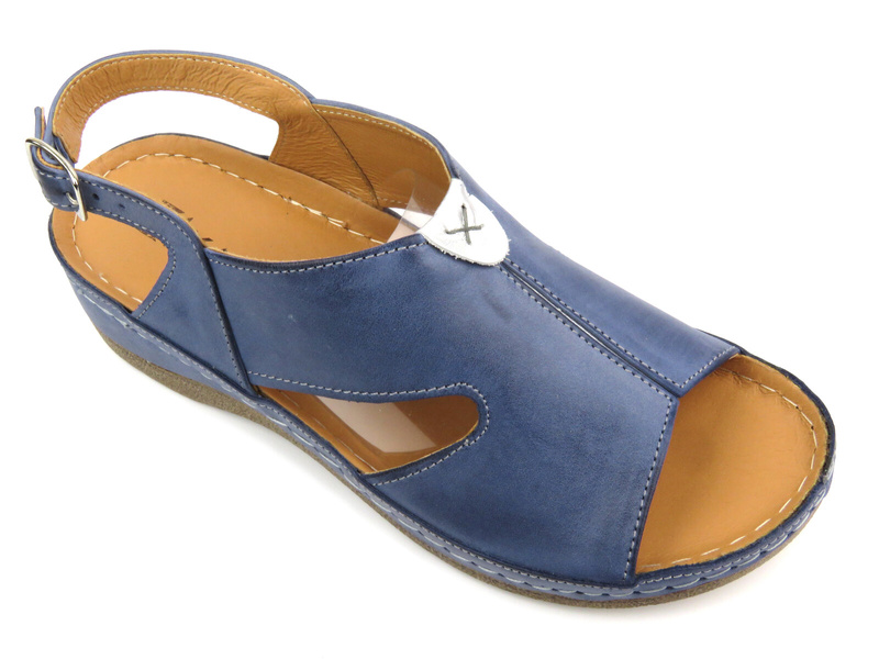 Skórzane sandały damskie - Kampa K94S2, niebieskie