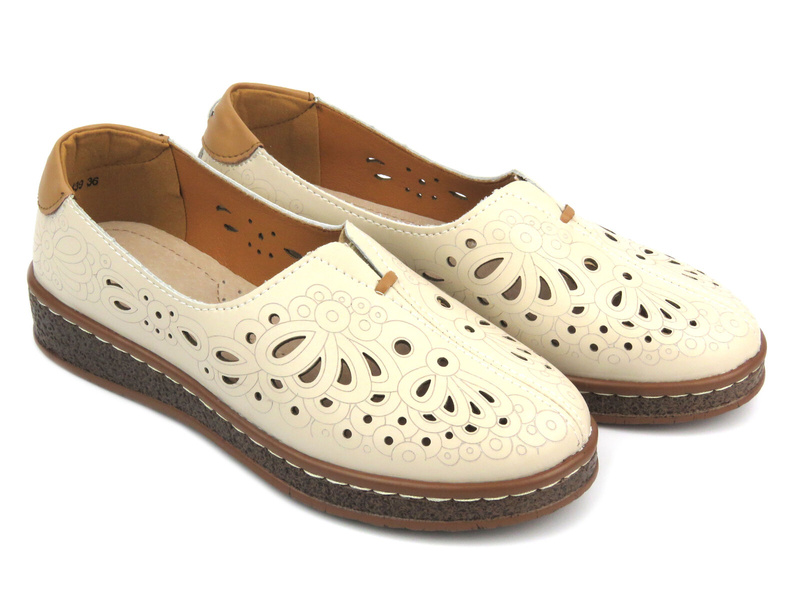 Ażurowe półbuty damskie - Artiker 54C1439, beżowe