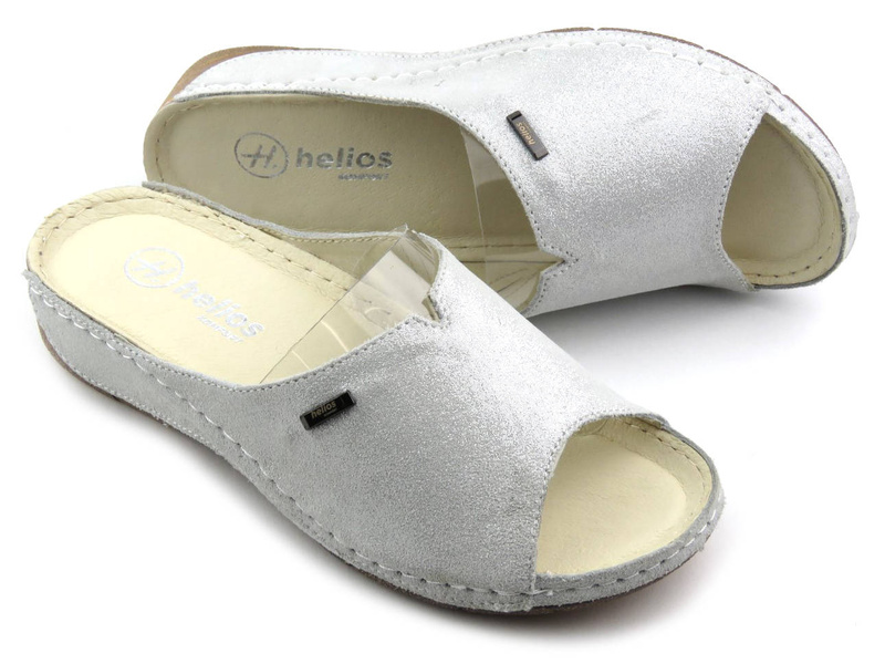 Wygodne, miękkie klapki damskie HELIOS Komfort 105, srebrne