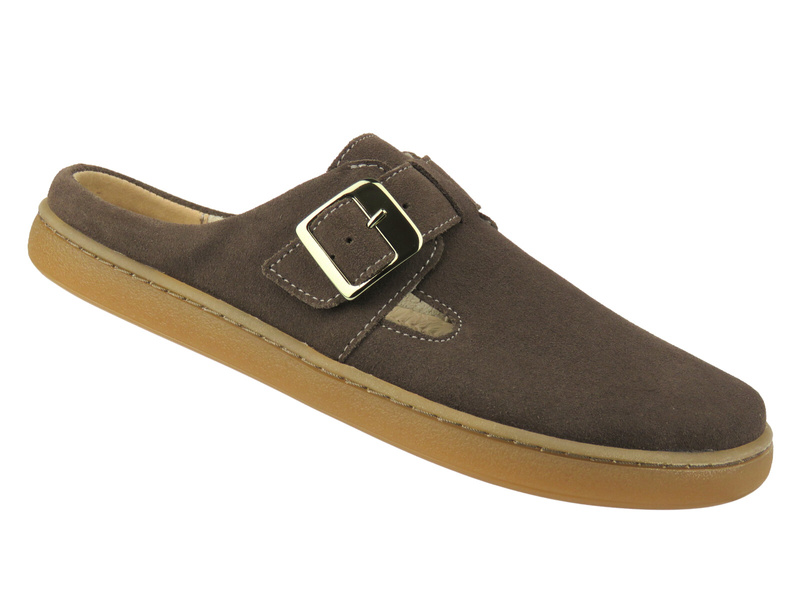 Barefoot zamszowe minimalistyczne klapki damskie Nika Komfort 1471, brązowe