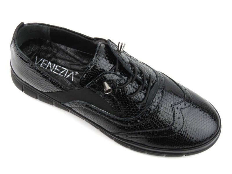 Sneakersy damskie ze skóry naturalnej- VENEZIA 234419-1, czarne