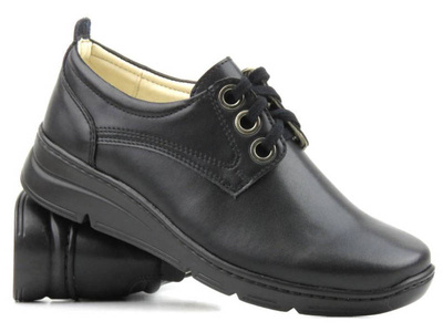 Skórzane półbuty damskie sznurowane -  Waldi 602, czarne