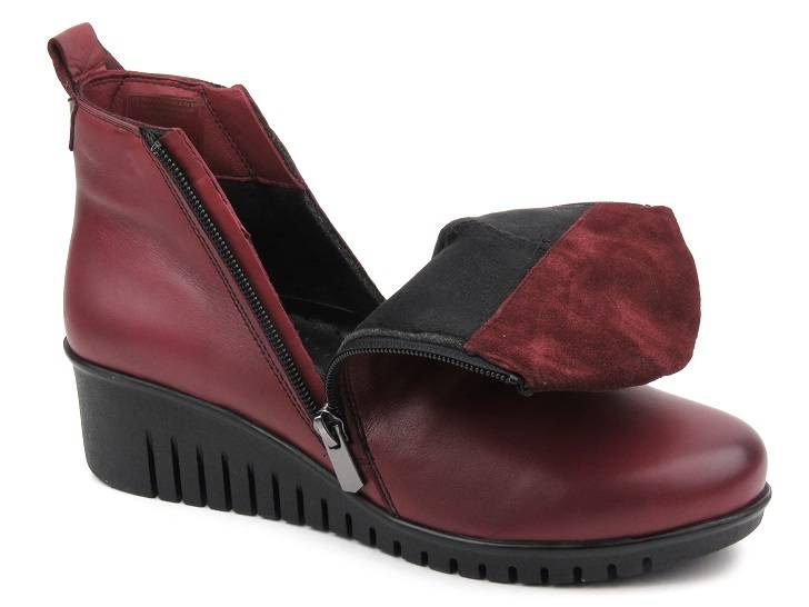 Botki damskie na dwa suwaki - COMFORTABEL 962319, bordowe