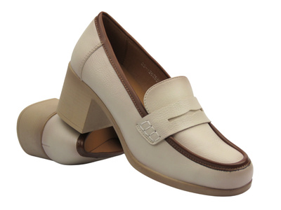 Eleganckie półbuty damskie na obcasie beżowe Potocki 25-12628