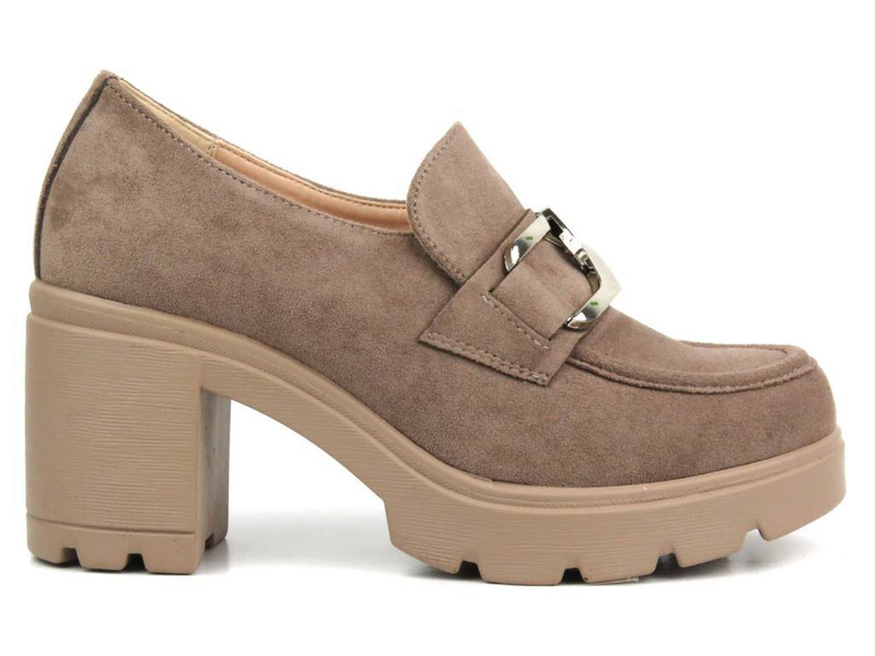 Czółenka, półbuty damskie na obcasie - Potocki 24-12041, khaki