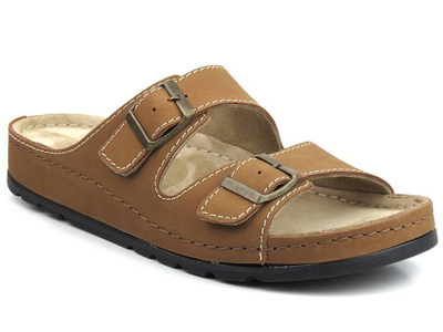 Wygodne, skórzane klapki męskie klasyczne - HELIOS Komfort 813, brązowe