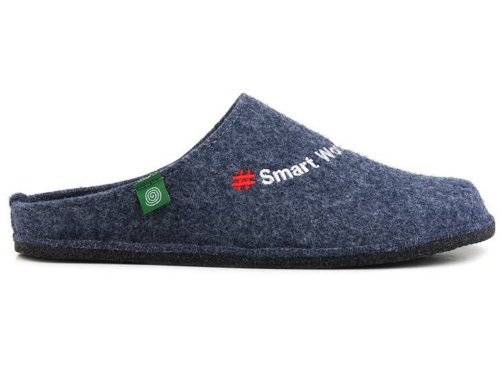 Filcowe kapcie męskie z napisem #Smart Worker - BRINKMANN 220018-05, niebieskie
