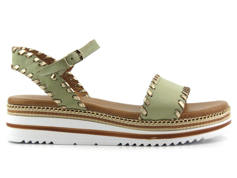 Sandały damskie na platformie - VENEZIA ESTI 261600, zielone ze złotymi przeszyciami