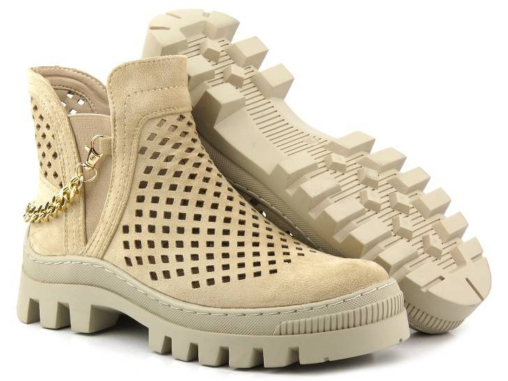 Botki damskie wiosenne, ażurowe workery - Potocki 23-12028BG, beżowe