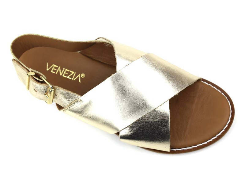 Złote sandałki damskie płaskie - VENEZIA MRZ10904