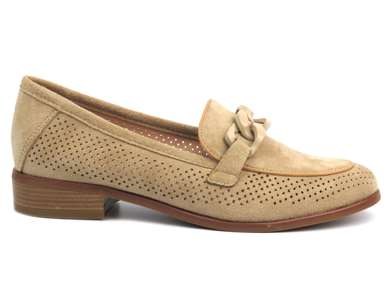 Ażurowe loafersy, półbuty damskie - Potocki 24-12052, beżowe