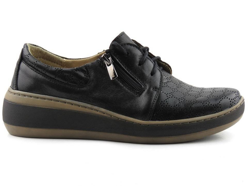 Półbuty damskie z ozdobną cholewką - Helios Komfort 328S, czarne