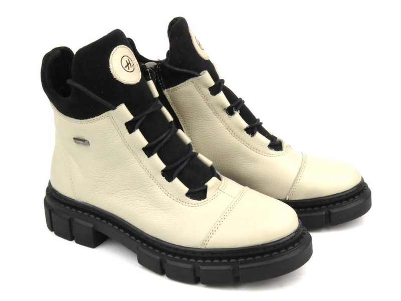 Wygodne botki damskie - HELIOS Komfort 556, ecru