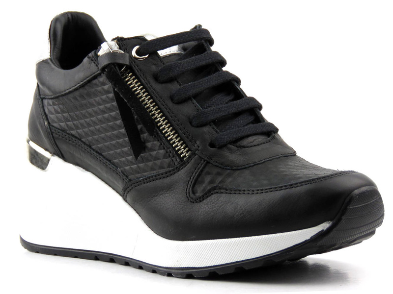 Sneakersy damskie na białym koturnie - VENEZIA 7655104, czarne