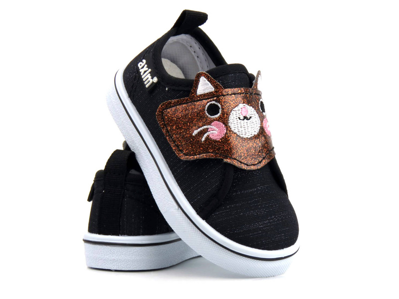 Wygodne trampki dziecięce z kotkiem na cholewce - AXIM 22102, czarne