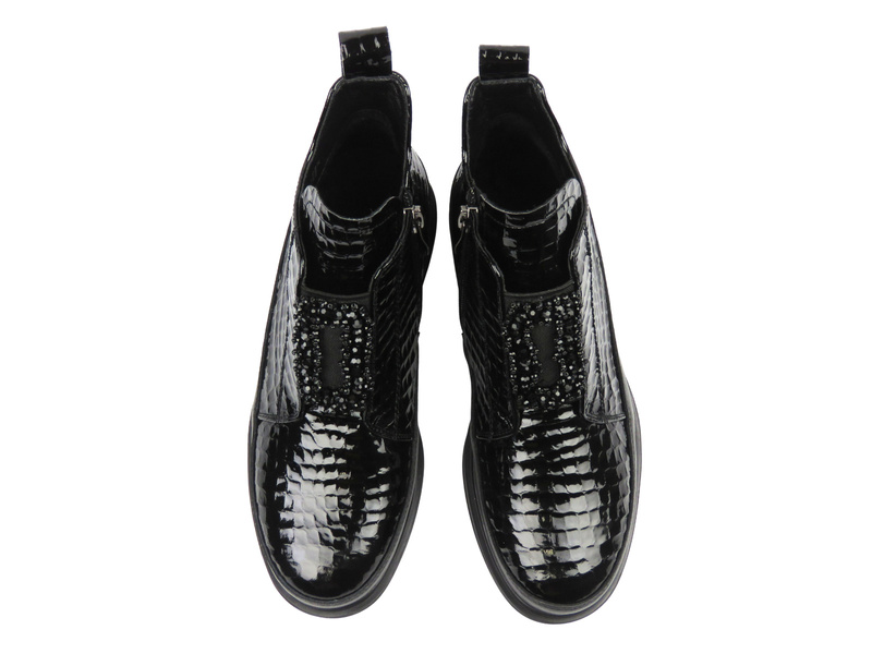 Eleganckie botki damskie Cambell 25-60320, czarny lakier