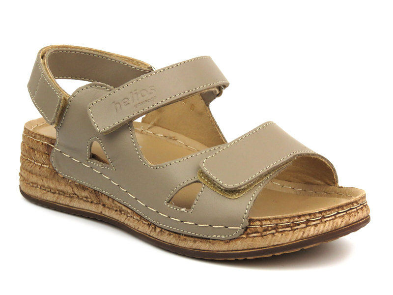 Skórzane sandały damskie na rzepy - Helios 138, capucino