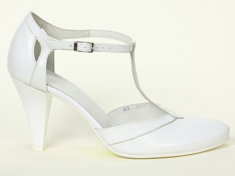 Skórzane czółenka ślubne z paskiem wokół kostki - Kotyl 148, białe, II