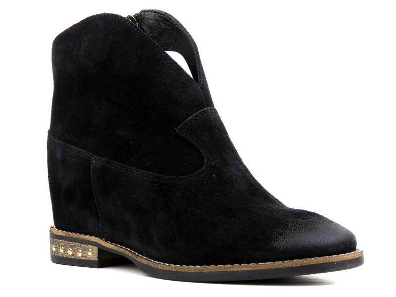 Zamszowe botki, kowbojki damskie na ukrytym koturnie - CARINII B5302, czarne