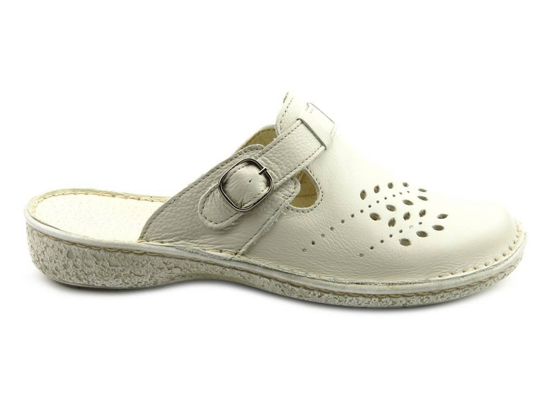 Klapki damskie z regulowanym paskiem - Helios Komfort 264, kremowe