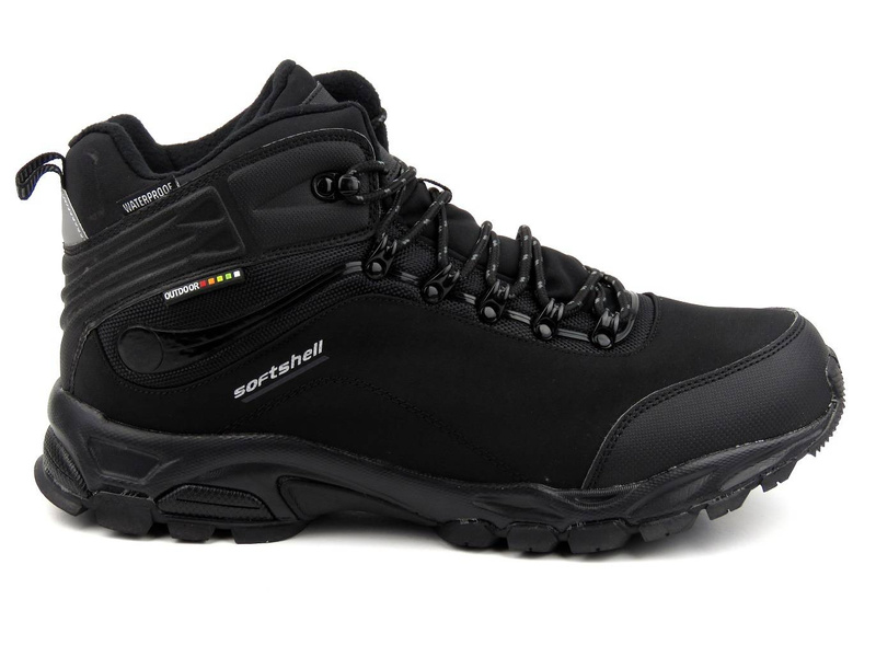 Wysokie trekkingi męskie z tkaniną SoftShell - AMERICAN CLUB WT53/23, czarne