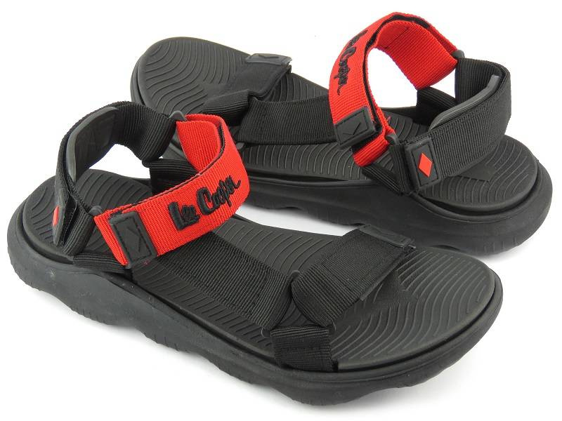 Sportowe sandały damskie na rzepy - Lee Cooper LCW-22-34-0954, czerwono-czarne