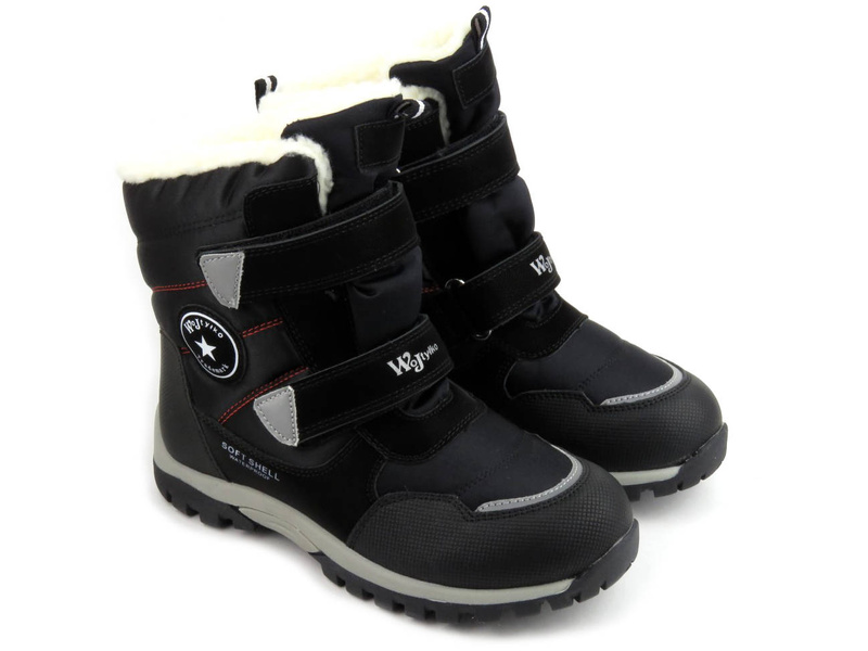 Śniegowce, ciepłe buty zimowe dziecięce - WOJTYŁKO 23039, czarne