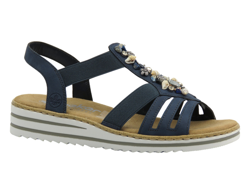 Sandały damskie Rieker V0649-14, niebieskie skórzane lekkie stylowe przewiewne