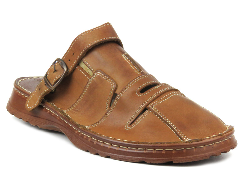 Skórzane klapki męskie - Dorian 300, brązowe