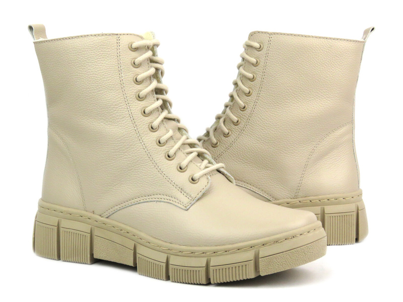 Trzewiki, botki damskie z wełną - Wasak 0660, ecru