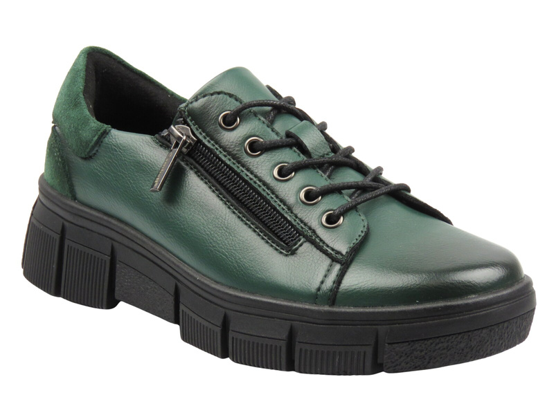 Skórzane półbuty damskie zielone Cambell 25-19305
