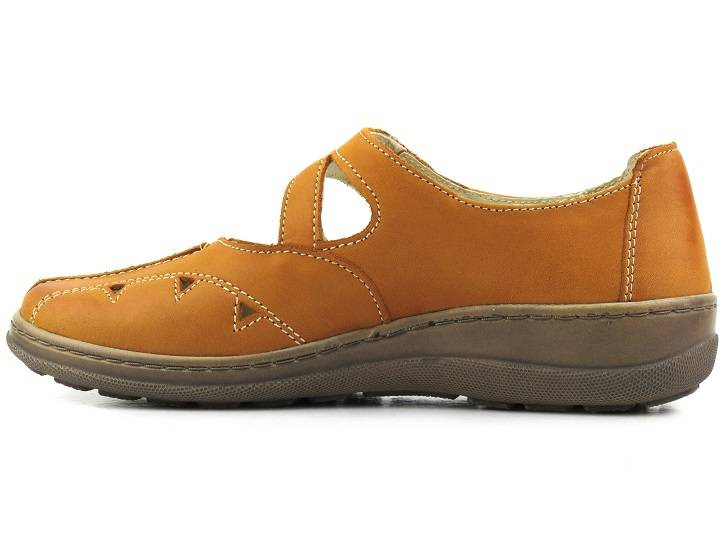 Skórzane półbuty damskie wiosenne - Helios Komfort 376, jasny brąz