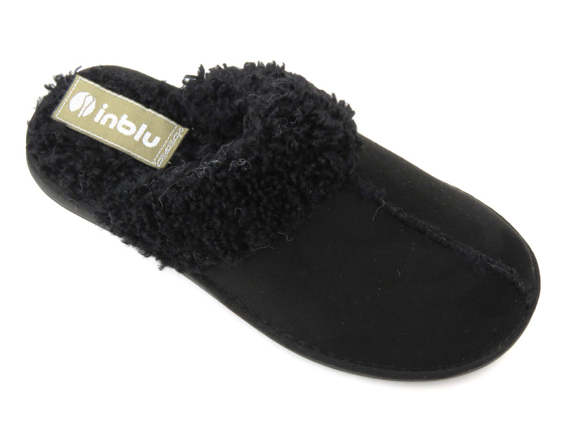 Miękkie kapcie damskie z futerkiem - INBLU EK-10 155D163, czarne